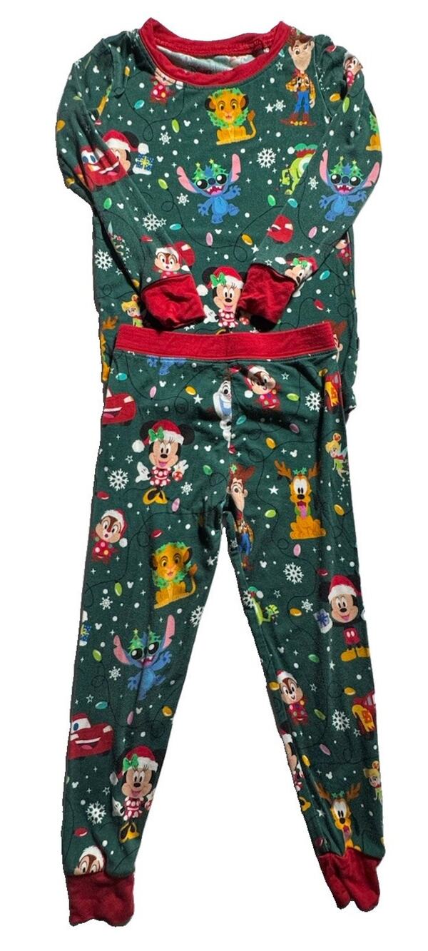 Little Sleepies Disney Christmas Pajamas 2T Mickey Stitch Pixar 2 Piece PJ Set